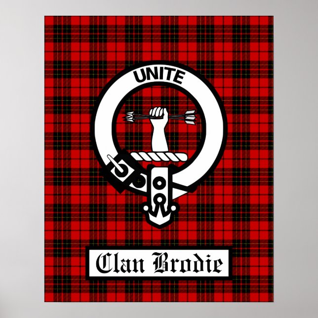 Clan Brodie Crest Badge & Tartan Poster (Front)