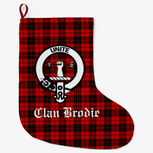 Clan Brodie Crest & Tartan Customisable Large Christmas Stocking