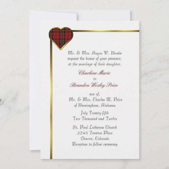 Clan Brodie Plaid Heart Wedding Invitation (Front)