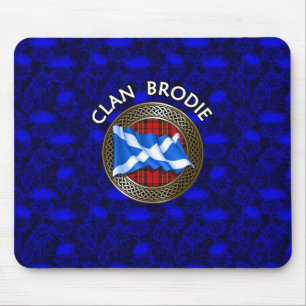 Clan Brodie Tartan Knot & Flag Mouse Pad
