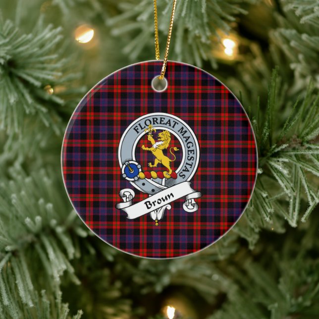 Clan Broun Modern Badge Tartan Plaid Ceramic Ornament (Tree)