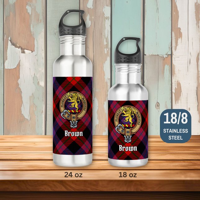 Clan Brown Crest over Tartan 710 Ml Water Bottle (Creator Uploaded)