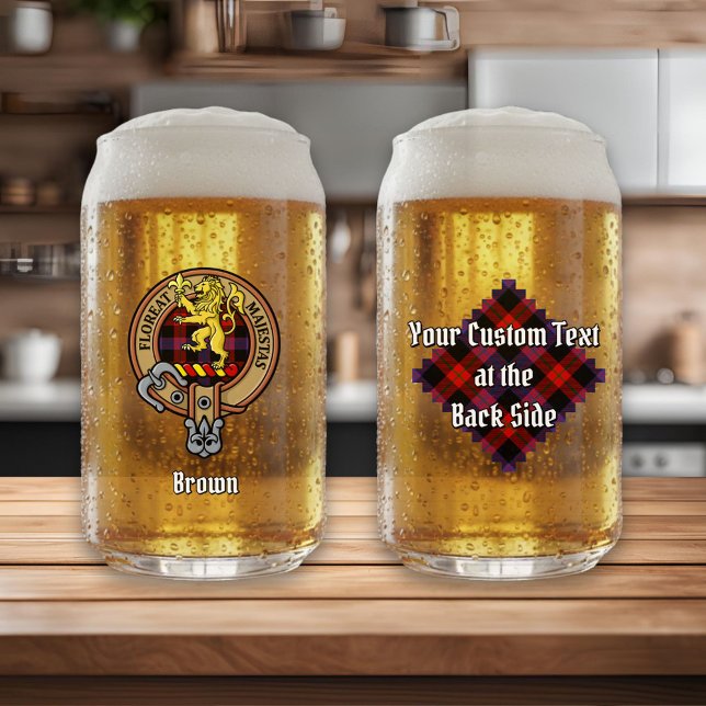 Clan Brown Crest over Tartan Can Glass (Creator Uploaded)