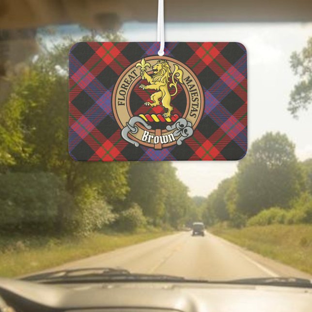 Clan Brown Crest over Tartan Car Air Freshener (Creator Uploaded)