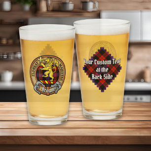 Clan Brown Crest over Tartan Glass