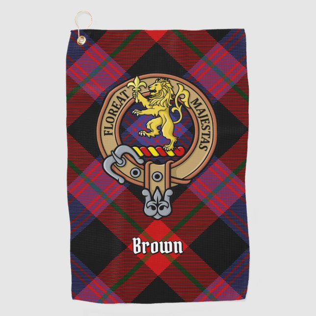 Clan Brown Crest over Tartan Golf Towel (Front)