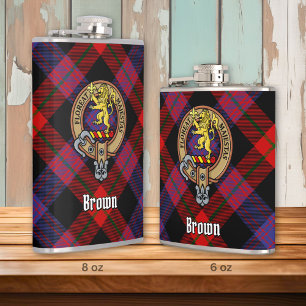 Clan Brown Crest over Tartan Hip Flask