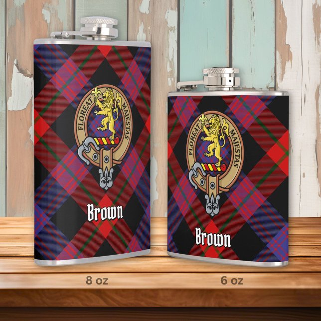 Clan Brown Crest over Tartan Hip Flask (Creator Uploaded)