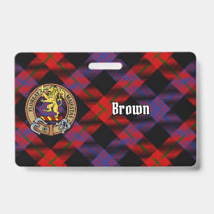 Clan Brown Crest over Tartan ID Badge