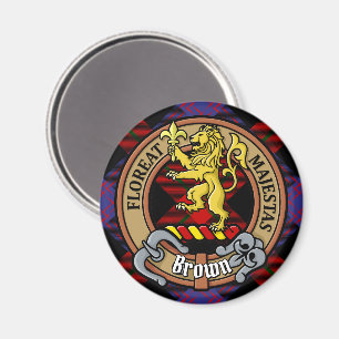 Clan Brown Crest over Tartan Magnet