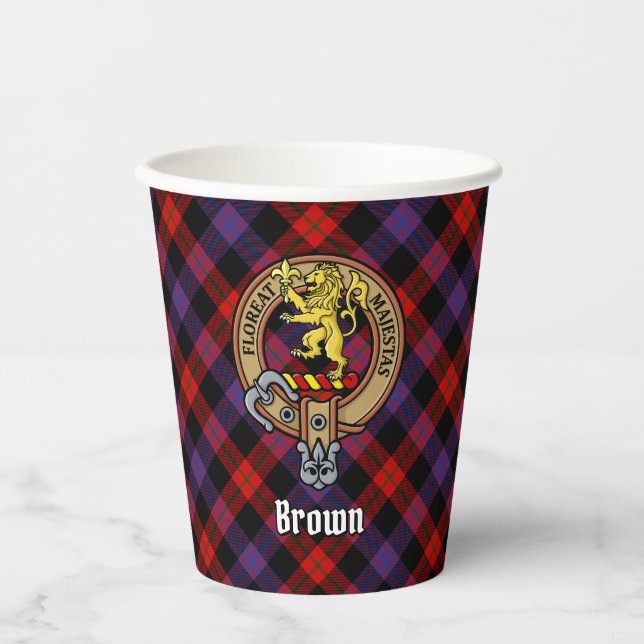 Clan Brown Crest over Tartan Paper Cups (Front)