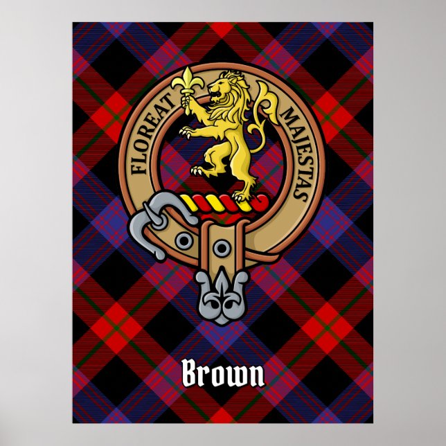 Clan Brown Crest over Tartan Poster (Front)