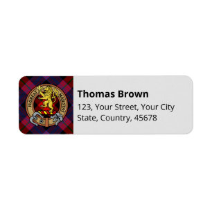 Clan Brown Crest over Tartan Return Address Label