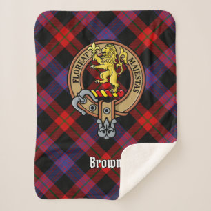 Clan Brown Crest over Tartan Sherpa Blanket