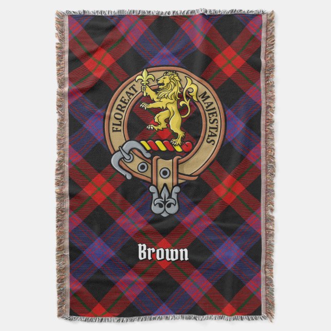 Clan Brown Crest over Tartan Throw Blanket (Front Vertical)