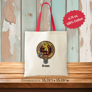 Clan Brown Crest over Tartan Tote Bag