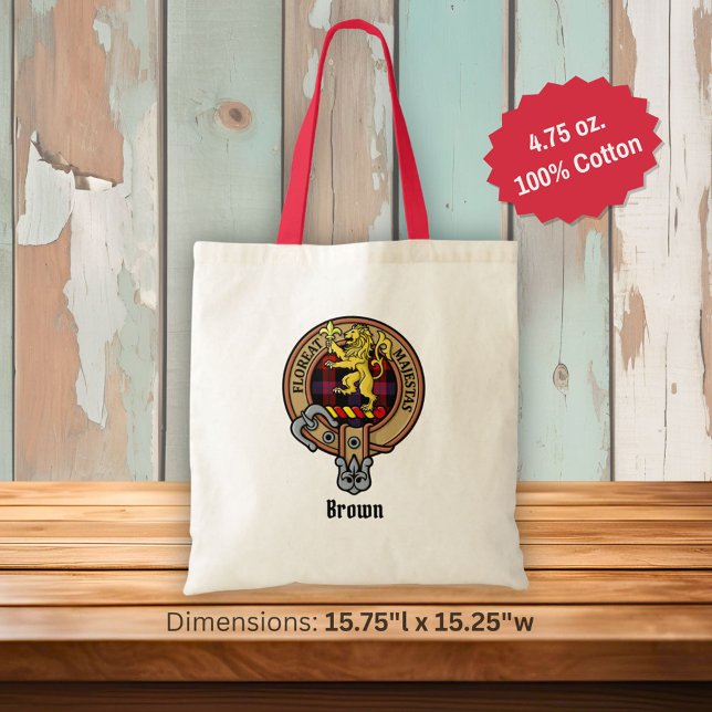 Clan Brown Crest over Tartan Tote Bag (Creator Uploaded)