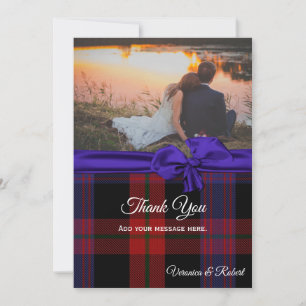 Clan Brown Plaid Wedding Photo Thank You Card