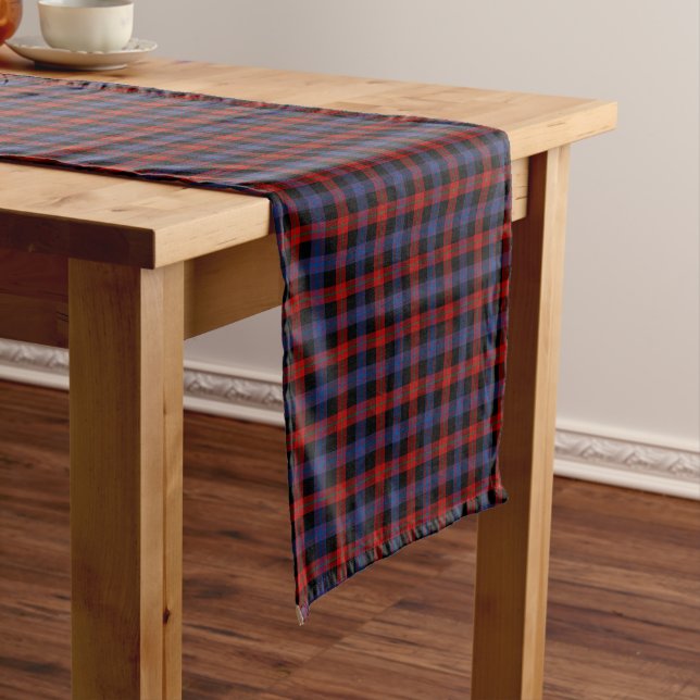 Clan Brown Red and Royal Blue Scottish Tartan Short Table Runner (In Situ)