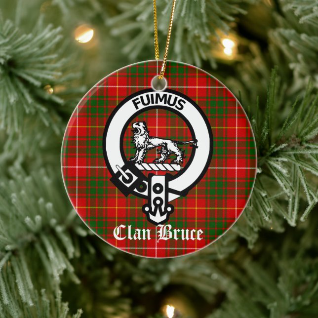 Clan Bruce Crest Badge and Tartan Ceramic Ornament (Tree)