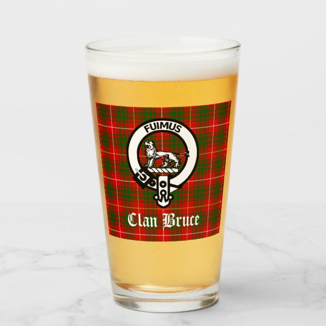 Clan Bruce Crest Badge & Tartan Glass (Front Filled)