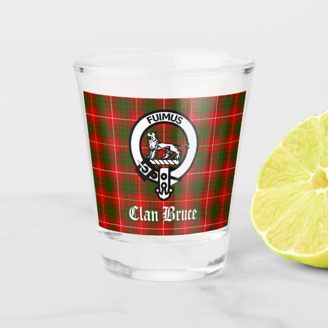 Clan Bruce Crest Badge & Tartan  Shot Glass (Front)