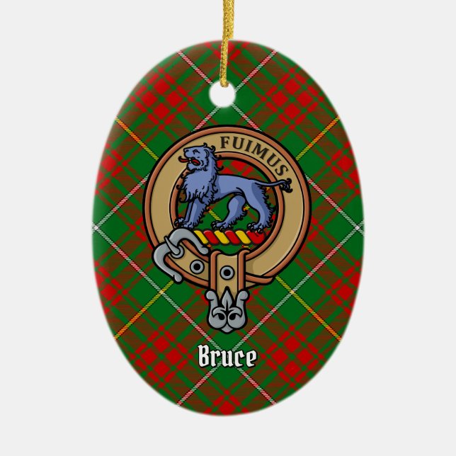 Clan Bruce Crest over Hunting Tartan Ceramic Ornament (Front)