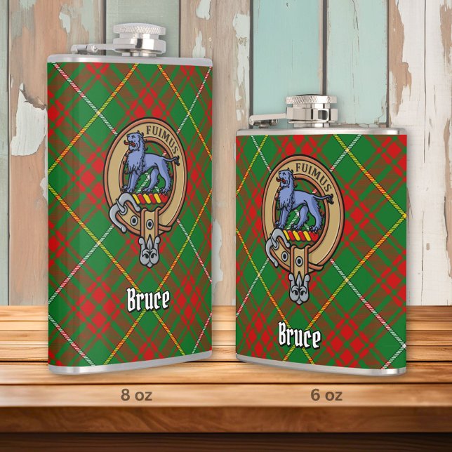 Clan Bruce Crest over Hunting Tartan Hip Flask (Creator Uploaded)