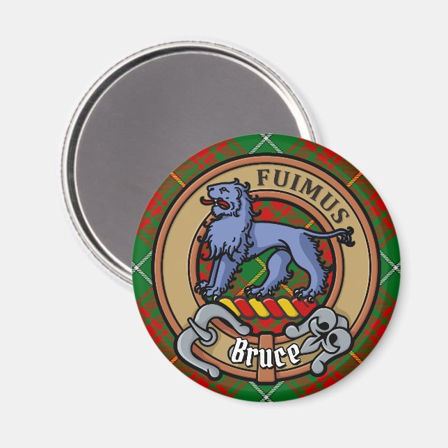 Clan Bruce Crest over Hunting Tartan Magnet (Front/Back)