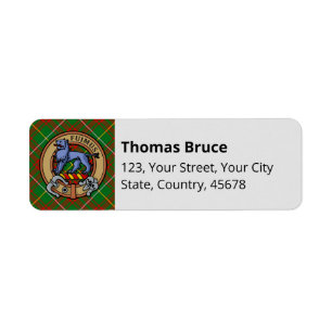 Clan Bruce Crest over Hunting Tartan Return Address Label