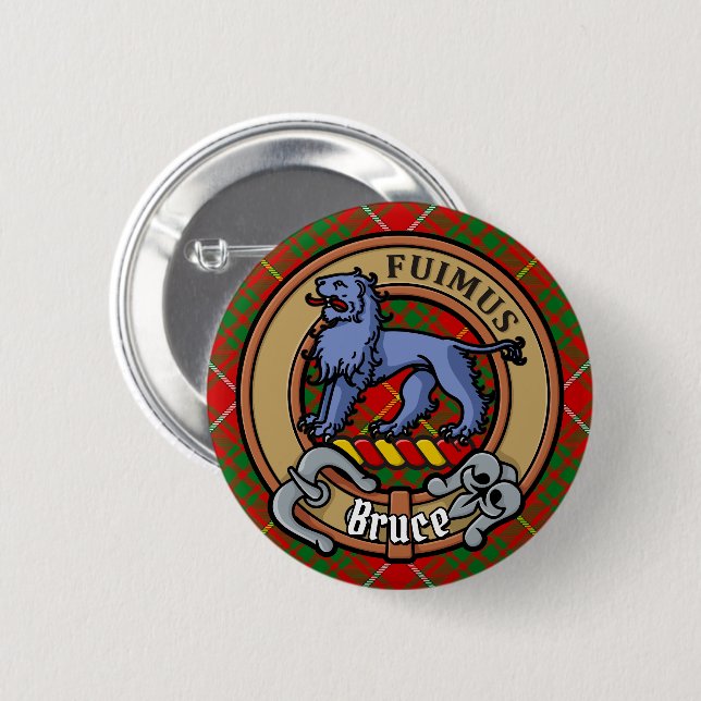 Clan Bruce Crest over Tartan 6 Cm Round Badge (Front & Back)
