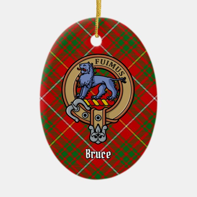 Clan Bruce Crest over Tartan Ceramic Ornament (Front)