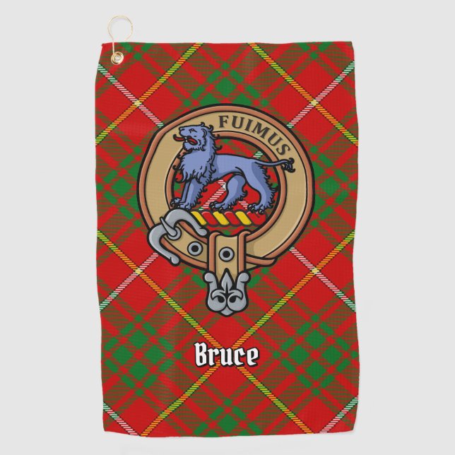 Clan Bruce Crest over Tartan Golf Towel (Front)