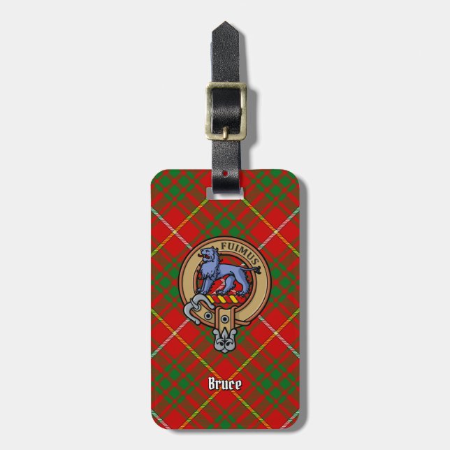 Clan Bruce Crest over Tartan Luggage Tag (Front Vertical)