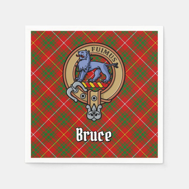 Clan Bruce Crest over Tartan Napkin (Front)