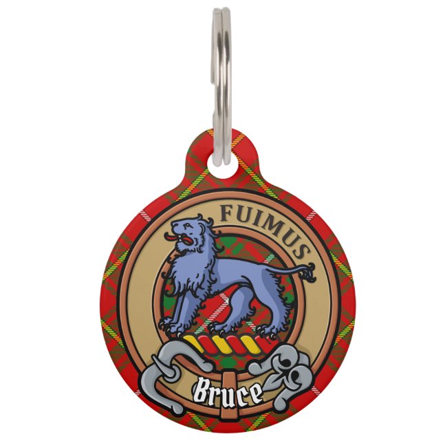 Clan Bruce Crest over Tartan Pet Tag (Front)
