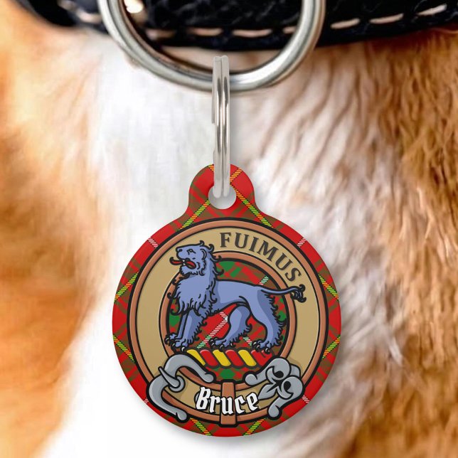 Clan Bruce Crest over Tartan Pet Tag (Creator Uploaded)