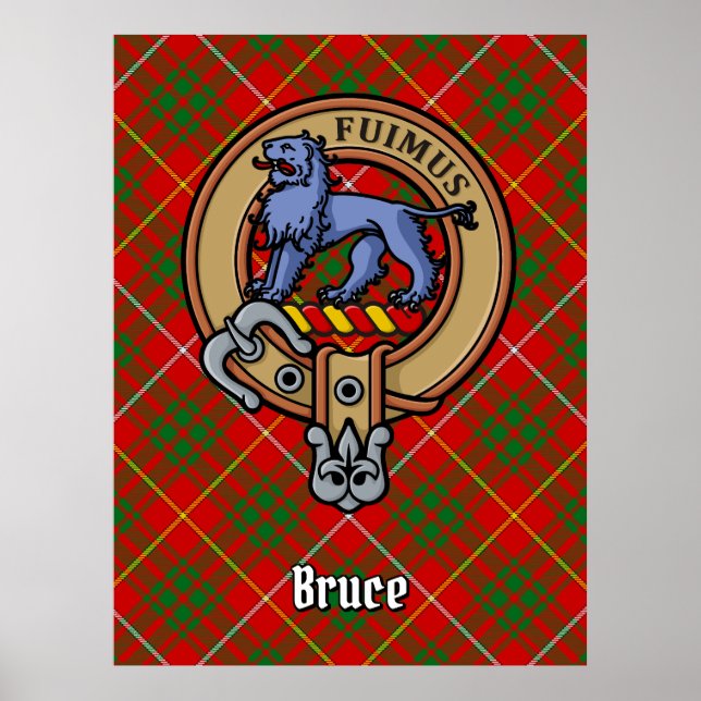 Clan Bruce Crest over Tartan Poster (Front)