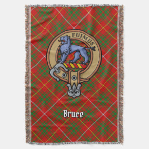 Clan Bruce Crest over Tartan Throw Blanket
