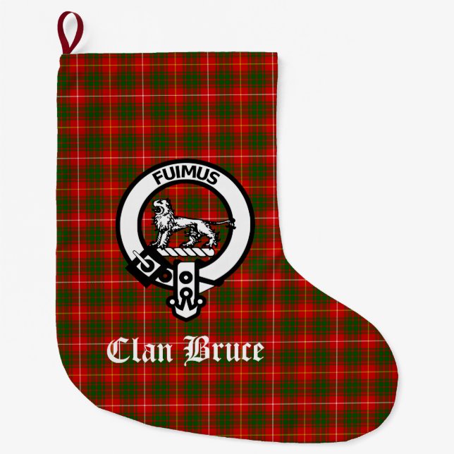Clan Bruce Crest & Tartan Customisable Large Christmas Stocking (Front)