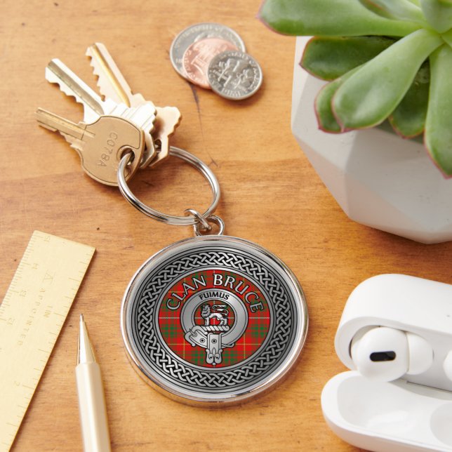 Clan Bruce Crest & Tartan Knot Key Ring (Desk)