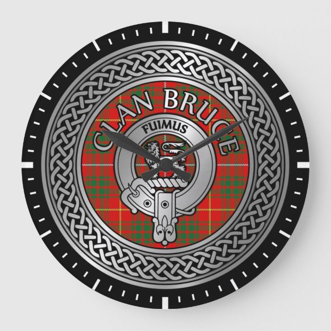 Clan Bruce Crest & Tartan Knot Large Clock (Front)