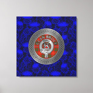 Clan Bruce Crest & Tartan Knot on Thistle Canvas Print