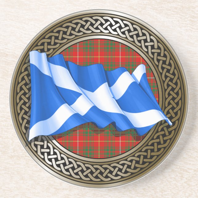 Clan Bruce Tartan Knot & Flag Coaster (Front)