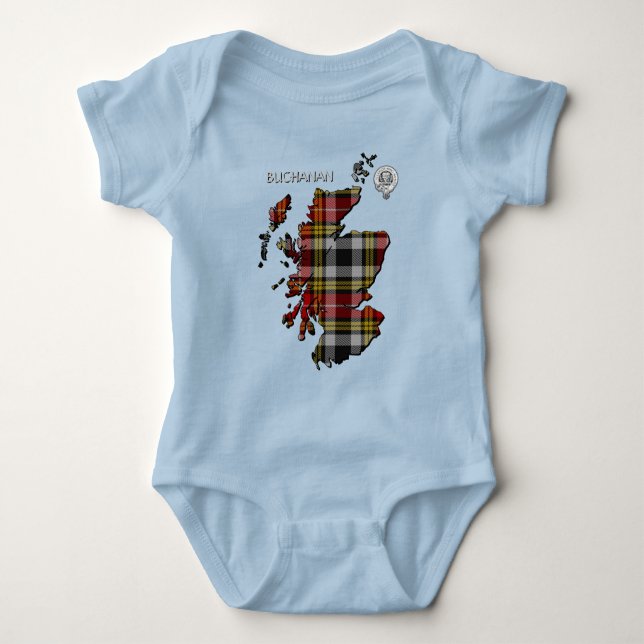 Clan Buchanan Crest & Old Dress Tartan Map Baby Bodysuit (Front)