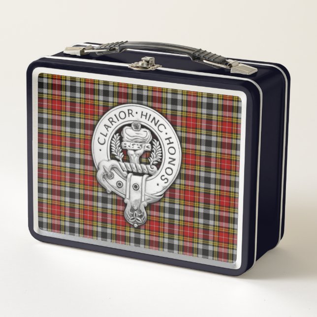 Clan Buchanan Crest & Old Dress Tartan Metal Lunch Box (Front)