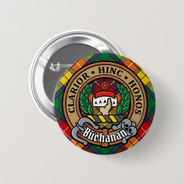 Clan Buchanan Crest over Tartan 6 Cm Round Badge (Front & Back)