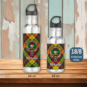 Clan Buchanan Crest over Tartan 710 Ml Water Bottle