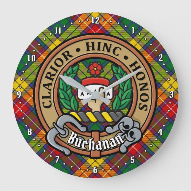 Clan Buchanan Crest over Tartan Large Clock (Front)