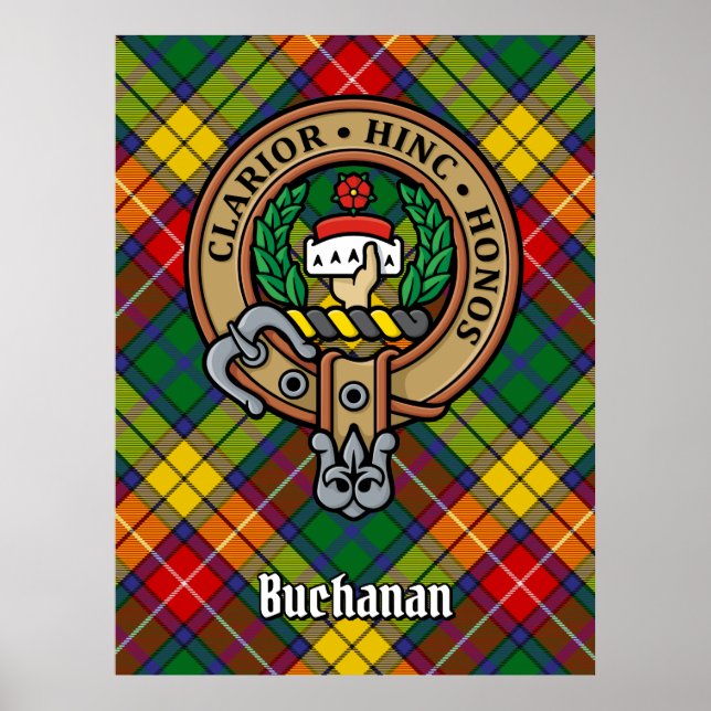 Clan Buchanan Crest over Tartan Poster (Front)